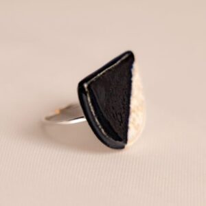 Anel Meia-Lua Inteira Branco Caramelo e Preto Ébano